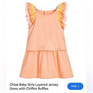 Chloe peach toddler baby  sz 2 girl dress flutter sleeve jersey chiffon ruffles